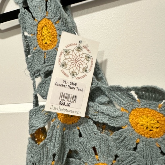 Blue and Yellow Cropped Crochet Tank Top Floral - Picture 3 of 3